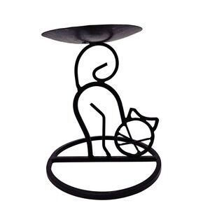 Dayton Hudson Black Wrought Iron Rustic Cat Pillar Candle Holder Minimalist MCM